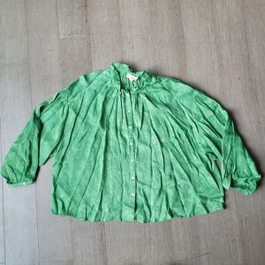NWT TheKorner Green Oversized Textured Button Down Blouse